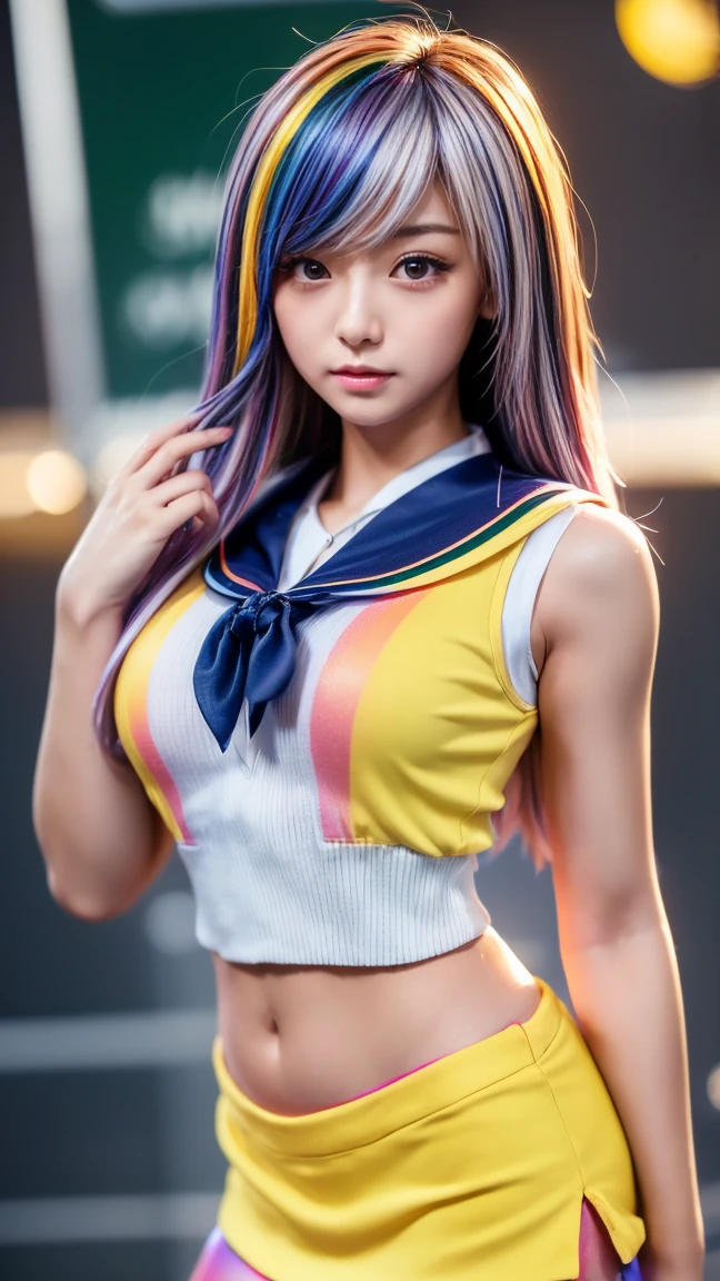Long Purple hair, Vietnamese, beautiful 23 year old woman, very attractive, brown eyes, elf ears, very cute, thin athletic body, wearing american flag clothes watching fireworks