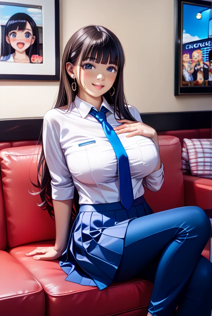 (ultra realistic,32k, masterpiece:1.2),(high detailed skin:1.1),( high quality:1.1),
<lora:suzuyav2:0.7>(evil grin, v-shaped eyebrows:1.1),(eyeliner,long lashes, mascara:1.1),black_hair, suzuya \(azur lane\),blue_skirt, bow, bowtie, breasts, elbow_gloves, gloves, hair_between_eyes, hair_ornament, horns, long_hair, oni_horns, thighhighs, straps,, pleated_skirt, purple_bow, purple_bowtie, school_uniform, shirt, short_sleeves, skirt, white_gloves, white_shirt, yellow_eyes, cybernetic street performers, robotic musicians, street dancers, interactive performances (blurry background:1.2),,(looking at viewer, sitting, crossed legs, from above:1.1),, huge breast,large breast,<lora:add_detail:0.76>,full body,
(soft shaded:1.1),