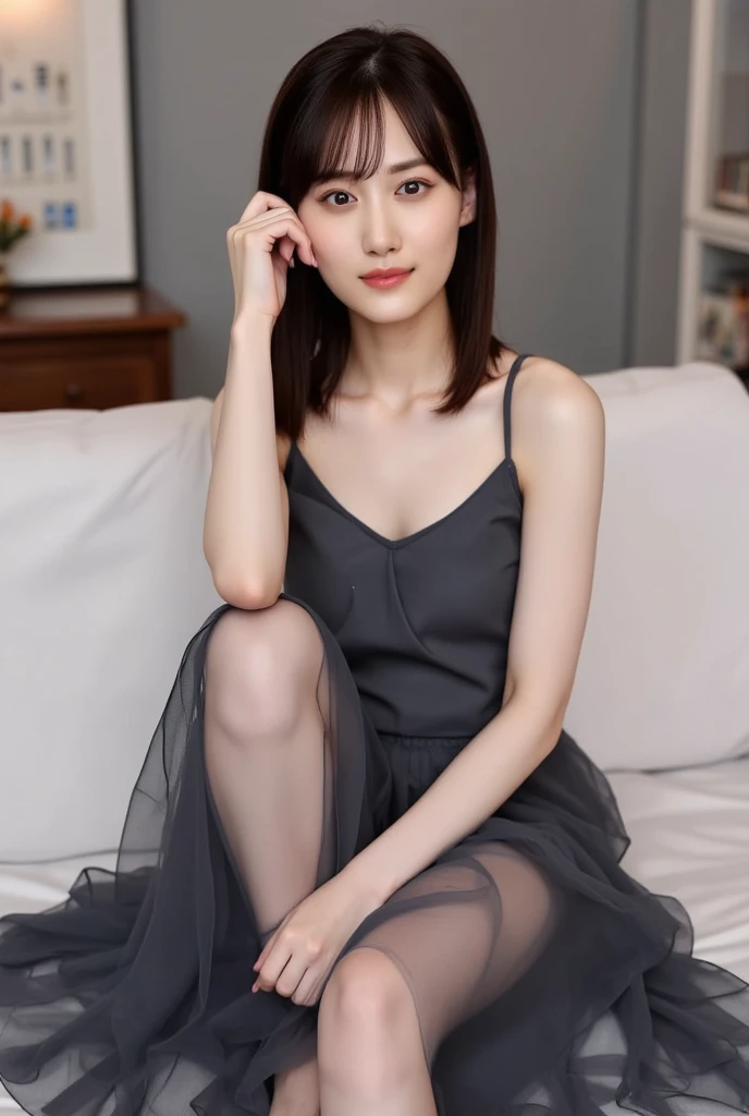Ulsan-6500-v1.1, (Raw photo:1.2), (photorealistic), beautiful detailed girl, ( real: 1.4), very detailedな目と顔, beautiful detailed eyes, (Strapless blouse, flare skirt, super realistic pantyhose:1.3, black choker)、 (very affectionate smile:1.2)、huge file size, High resolution, very detailed, highest quality, [masterpiece:1.6], An illustration, very detailed, ticker, fine details, highest quality, 8K wallpaper, movie lighting, 1 girl, 17 years old, perfect body shape, cute droopy eyes beautiful big eyes、Pieck finger, ((muste piece)), best quality, 1 girl, eye shadow, upper body whole body, People photography, ((full body shot:1.4))、