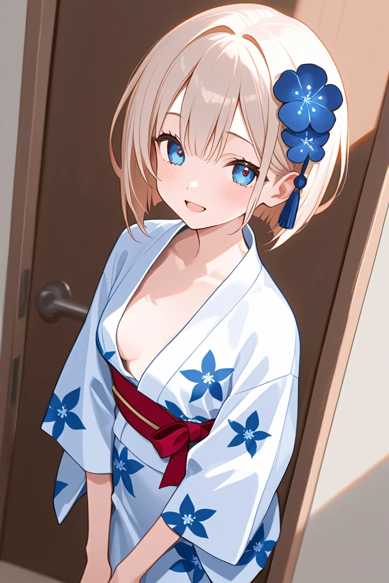 Cute beautiful girl、Beautiful breasts、naked、(Tears in her eyes and a smile:1.2)、slouch、Open yukata,
