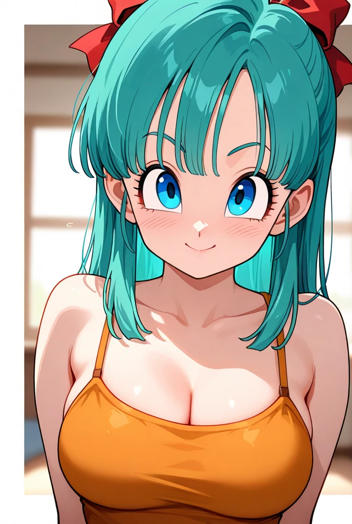 score_9, score_8_up, score_7_up, BREAK from above:1.5 ,,(girl sit on chair,on your back,spread legs),paizuri,1girl,bulma, blue eyes, blue hair,bare shoulders, belt, cleavage, hair bobbles, hair ornament, hair over shoulder,large breast,midriff, navel, one side up, red tube top, shorts, side ponytail, (strapless, tube top,under_boob:1.2),looking at viewer,facial expression,smile,masterpiece, best quality,  detailed body, highly detailed, anime coloring.anime,[anime_screencap:0.8] , highly detailed,