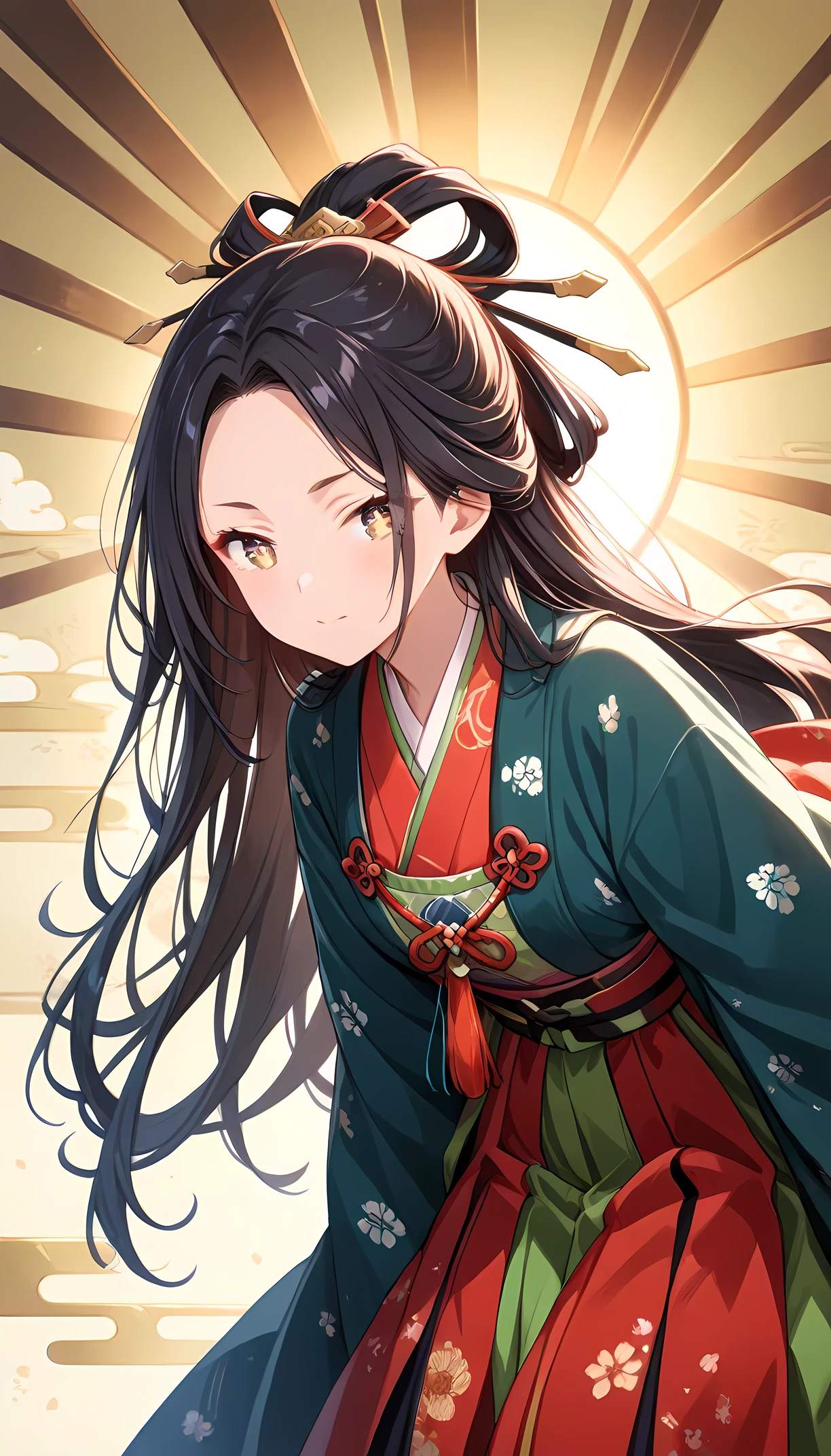 (((Best quality, 8k, Masterpiece: 1.3)), ((best quality)), Highly detailed face and skin texture, (Detailed eyes), Japanese Heian period women's costume, juni-hitoe, Black shiny hair, long hair, Japanese woman, beautiful woman, Facing forward, cowboy shot