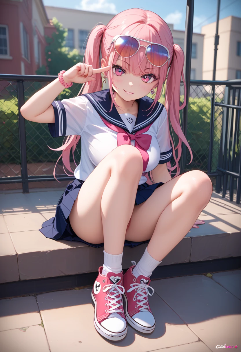 Lori Girl,Punipuni cheeks,smil,girl,top-quality,masterpiece,multicolored hair,HD Images、,校服,blazers,Loose Socks,a beauty girl,Beautiful girl with perfect facial features,