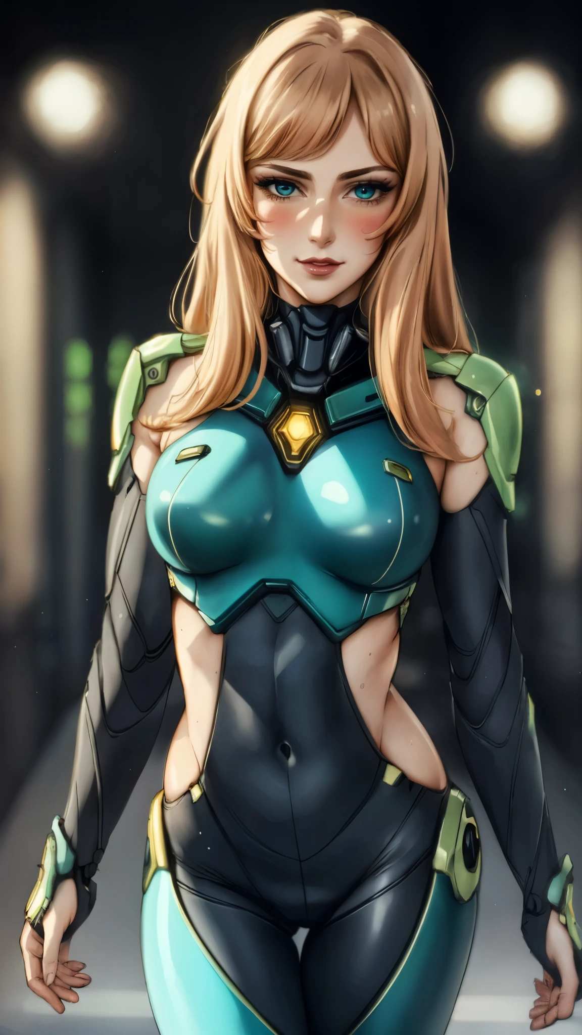 masterpiece, best quality, a beautiful woman with long shiny hair, choppy bangs, delicate face, passionate gaze, perfect smille, blush, seductive expression, tall and fit figure, perfect body, perfect skin, seductive pose, sexy Futuristic Technological Nanogel Clothing, the color scheme is primarily White with Green accents, this character embodies a finely crafted sexy beauty, exquisite and mature art style, mikoyan, anime aesthetic, simple shading, cell shading, goddess, feminine, exquisite photography, depth of field, bokeh, photorealistic, even and soft lighting on face, dramatic, high definition, highres, ultra detailed, professional photo, perfect body proportions, anatomically correct, symmetrical face, extremely detailed eyes and face, perfect eyes, high quality eyes, creativity, RAW photo, UHD, 32k, portrait lighting, cinematic lighting, (masterpiece-anatomy-perfect:1.2)