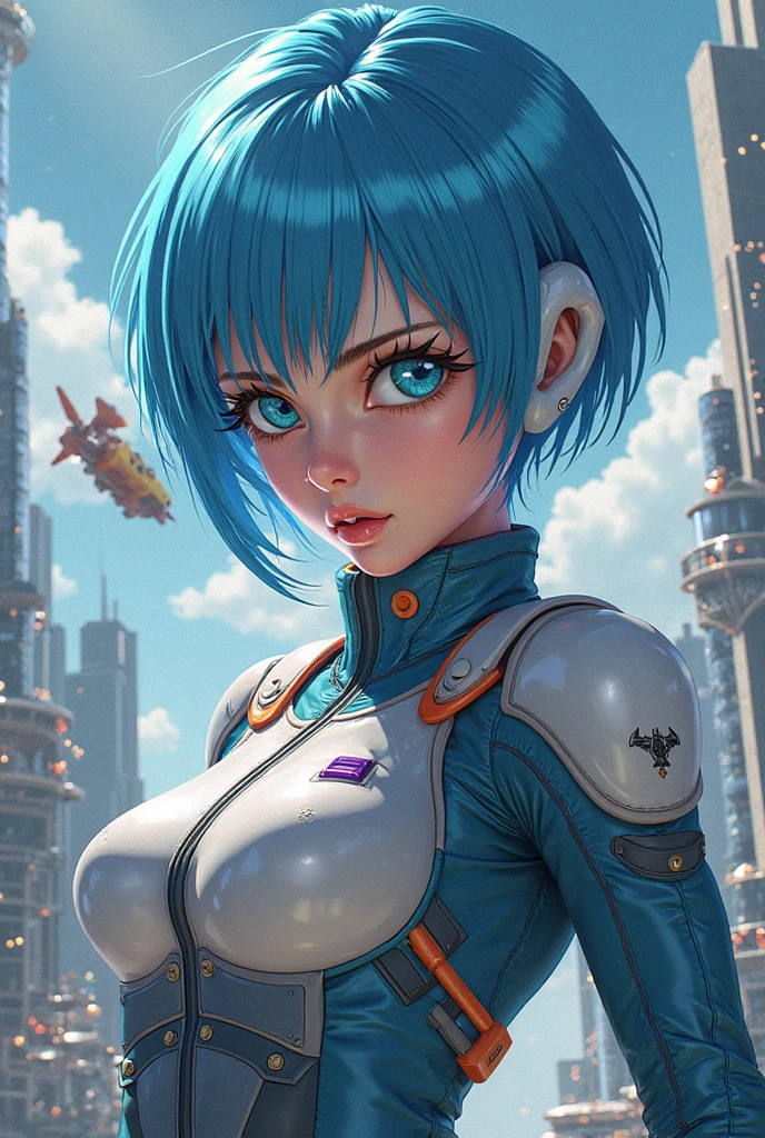 ((Earth-chan character from internet)) ((beautiful face)) (red lipstick) ((big bright eyes)) ((short blue and green hairstyle)) ((very huge breasts)) (perfect slim body) ((wears white shirt with nasa logo and short low cut pants)) ((choker)) (high resolution dynamic lights and shadows) ((masterpiece)) (8k) (perfect face) (best quality) (perfect hands and eyes)
