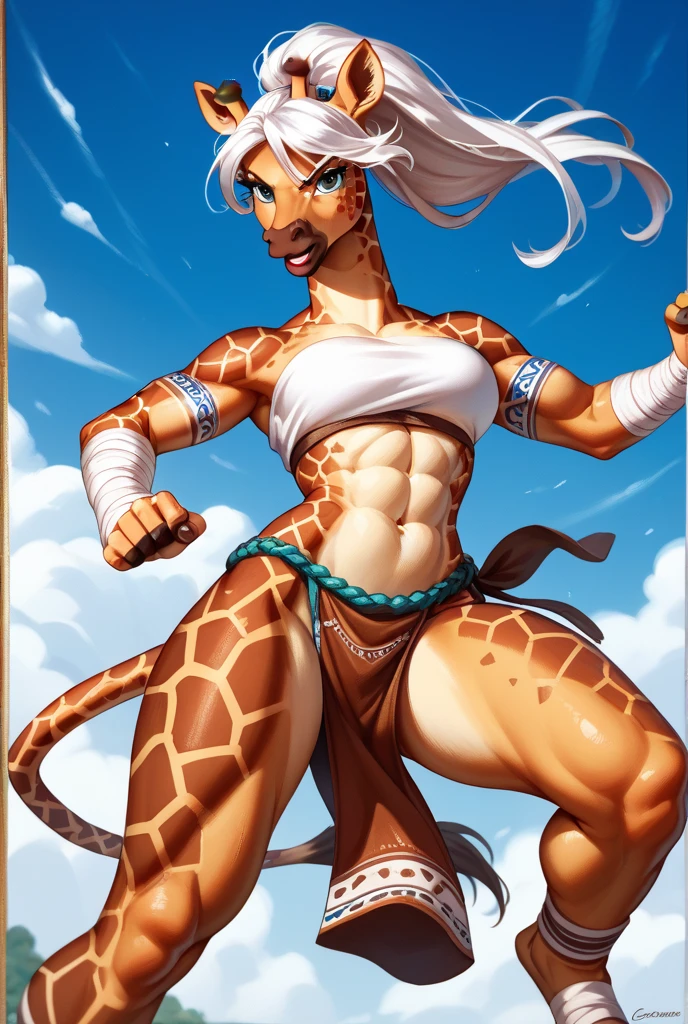 muscular girl, huge chest, long hair, tomboy, , walk.full body, blond hair, dark skinned, red eyes, leopard cloths, sauvage, amazone,barbarian, , revealing cloths, fantasy, tribal clothing, forest, hammer holding, pose, wings, full body feet, angel wings, leopard cloths, sharpteeth,there is a cartoon picture of a woman with a very large angel wings, glowing angelic being, glowing holy aura, inspired by Luma Rouge, the non-binary deity of spring, ethereal rainbow nimbus, the butterfly goddess of fire, inspired by Marie Angel, glowing aura around her, astral fairy, as the goddess of the sun, “uwu the prismatic person, big breast, happy, beautiful eyes,, happy, pose, crazy smile