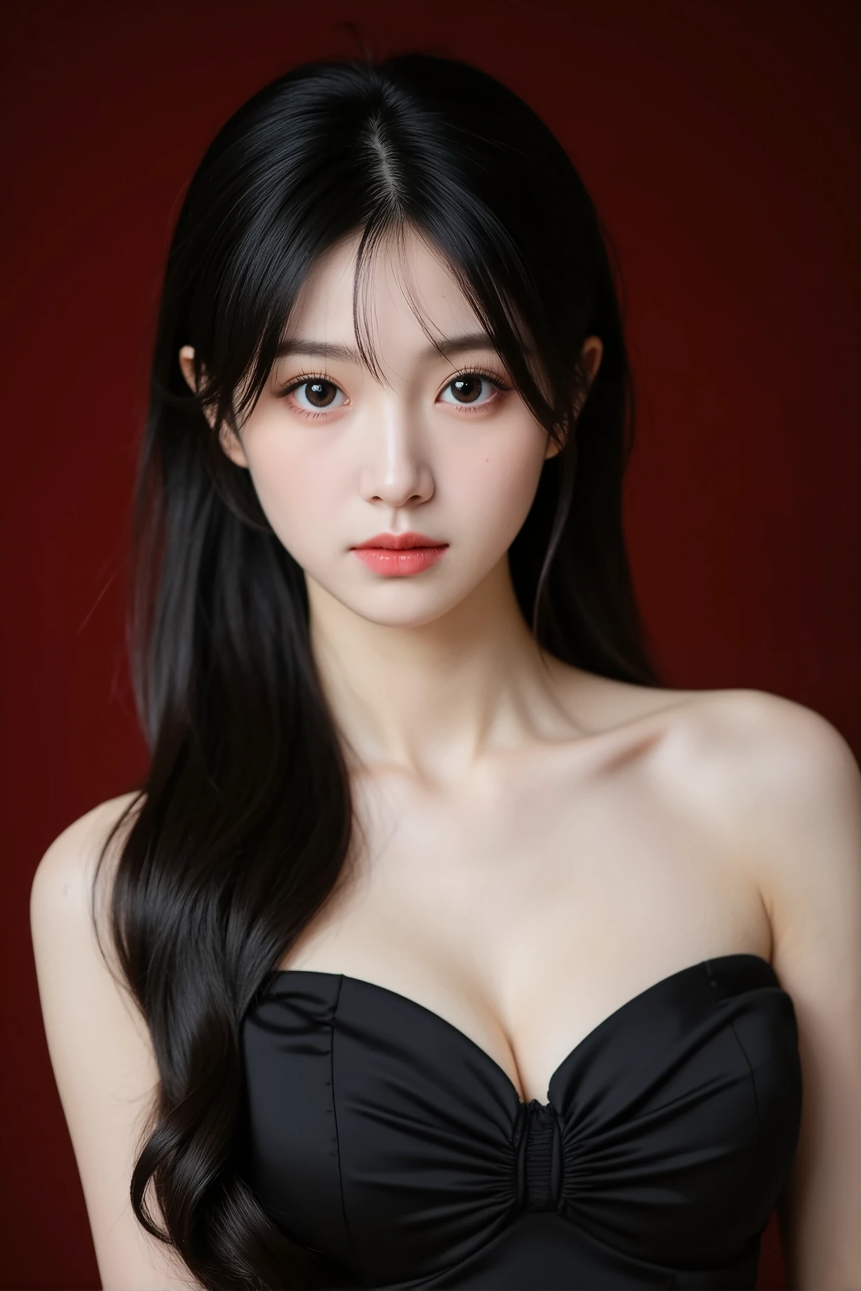 8k, Ultra-high resolution, highest quality, masterpiece, Surreal, photograph, 1 girl, (:1.3), pretty girl, Cute Face, Beautiful eyes in every detail, 細かくdetailedに,masterpiece,, One Girl:1.2, Japan Female Announcer, mpts copy,(((Tabletop, highest quality, 非常にdetailed))), Cyborg girl with complex machinery, Skeleton, Gothic Lolita with ntion to detail,Off-the-shoulder fashion, very thin and long legs, Over-the-knee boots, Fluttering lace flared mini skirt, Beautiful small breasts directed upwards, (((( 非常にdetailedな顔))), Small, thin nose, 小さくてThin lipsの口, (((Extremely sharply focused eyes))), Very long eyelashes, Black hair swaying in the wind, White Background, Very dramatic and cinematic lighting, Red and black clothes,Bold Pose,Looking at the audience、beauty,Long neck、Laugh a little、Please close your mouth and laugh、(((Ideal body type))),A cup small breasts :2,、Portraiture:2、Perfect Anatomy、鮮明なdetailed、detailed、Surreal、Light and shadow,Strong light,Fashion magazine cover,Thin lips