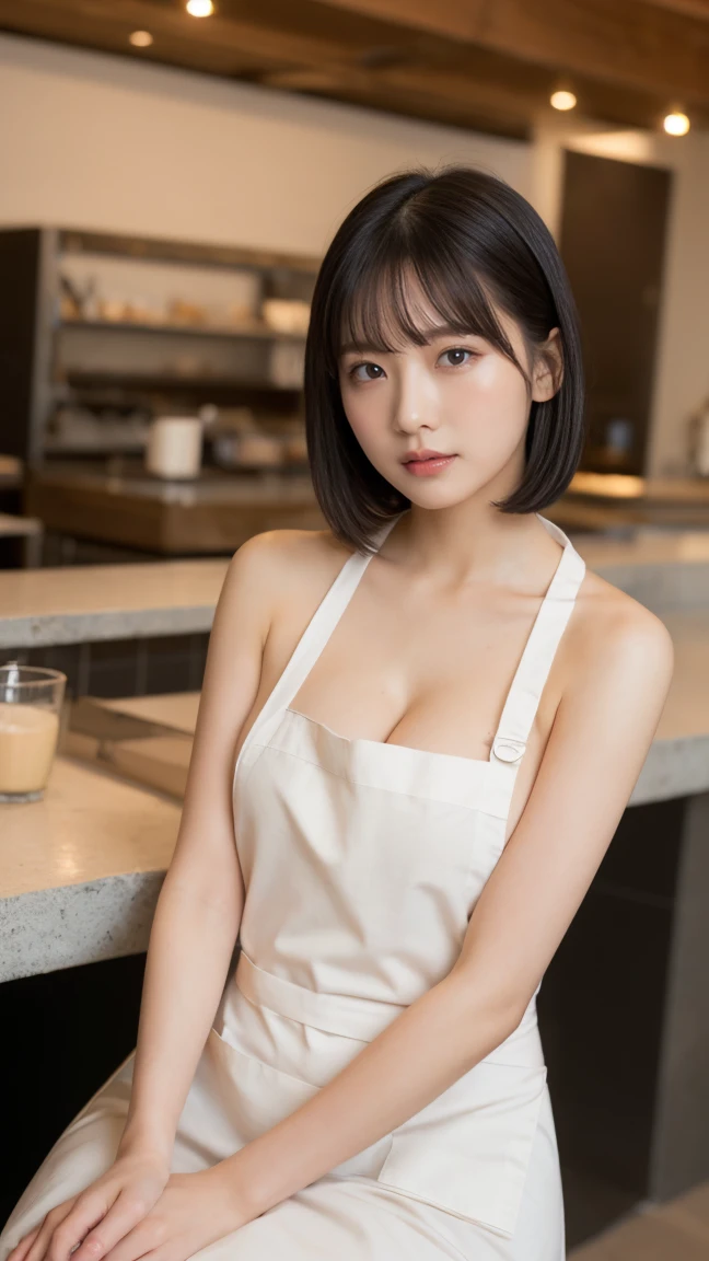 Create the best glowing composition of the person、Express. ((masutepiece)), (((Highest Quality)))), ((Ultra Detail)), (A hyper-realistic), (Very delicate and beautiful), Girl as a masterpiece, Highest Quality, Realistic skin, Realistic fabric, Realism illustration focusing on a girl with realistic and ultra-detailed eyes in the center front. This is the absolute rule, and the following sentence expresses the image quality.
break
1 beautiful Japan girl, ((huge-breasted)), ((cleavage)), ((sideboob barbosa, underboob)), Slender abs beauty: 1.3, (Medium short hair, Big: 1.2), (((White naked apron: 1.3))), Ultra-detailed face, Detailed eyes, Double eyelids, (((Cafe background))), ((In a beautiful kitchen))
break
Using Sony Alpha 1 mirrorless camera and Sony FE 24-105mm f/4G OSS Lens. Set the ISO sensitivity to 32,000 and shutter speed to 1/125 sec. The image is、It is necessary to put it in the frame so that the girl is in the center, Vast starry sky and gentle hills above "princessmononoke" In the background. --ar 16:9 - V5.1 --Style raw --Q 2 --S 750
