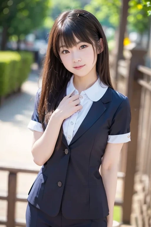 (8k、Live Action、RAW Photos、Highest quality、masterpiece:1.2),(Outdoor),((Perfect lighting)),(濡れたhair),Looking at the audience,Viewed from the front,Arms raised pose, return,strong,erotic,18-year-old,student,White skin,knees,Absurd,Small face,前hairを真ん中から分けます、The forehead is visible,masterpiece,Highest quality、Ultra-high resolution,One person, One personで,Close-up shot、cute、Return to student,(Japanese School Uniform:1.3),high school girl,Japanese women,Are standing,(フォトGenuine:1.37)、Photon Mapping,Genuineistic、cuteSmall face,Brown eyes、prospect、Written boundary depth、blurred returnground、Genuine,(前hairが見える), hair, kneesが見える, thigh,(Nogizaka Idol), actress、Big and ample breasts、Cleavage、Super Fine、Low people、(Skin with visible pores:1.2)、(Focus on the face)、(Black Stockings)