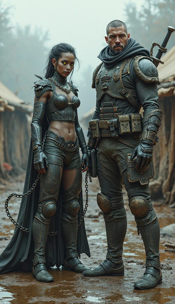 There is a sexy plump woman with naked cunt and tall man wearing a steam helmet, steampunk concept art, full body view, Smoke mist background,digital steampunk art, High-quality steampunk art, wojtek fus, steampunk digital art, Detailed illustration of wild steampunk, Portrait of a Golden Mechanical Woman, steampunk art, Dieselpunk style, Cyberpunk steampunk, steampunk fantasy style, Highly detailed digital art in 4k, sci-fi steampunk