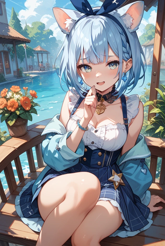 (masterpiece), best quality, expressive eyes, perfect face,nsfw:1.1,full body,water eye,breathless,full-face blush,embarrassed,shackles,restrained:1.1,pillory:1.1,outdoors,arms raised in the air,cleavage cutout,thong