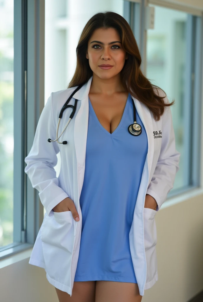 Bridget Moynahan wearing sexy forensic doctor clothes with lipstick and smiling