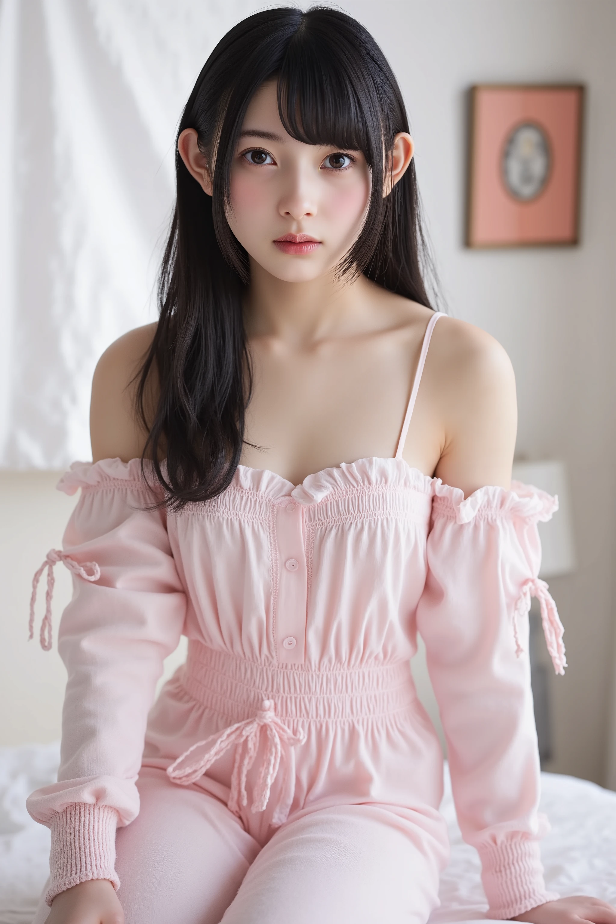 (masterpiece, Highest Quality , details, 8k, 4K, hi res, is ridiculous :1.3), ( detailsなテクスチャライティング , Detailed surface lighting for viewers ), [ PASTEL COLOR ] [ calm colors ] [ anime screen cap with clothes in 4 steps ] [ Photorealistic] 3D Character Model,PERFECT PROPORTION, beautiful body,pajamas,  nightwear, ,surprised faces,big breasts