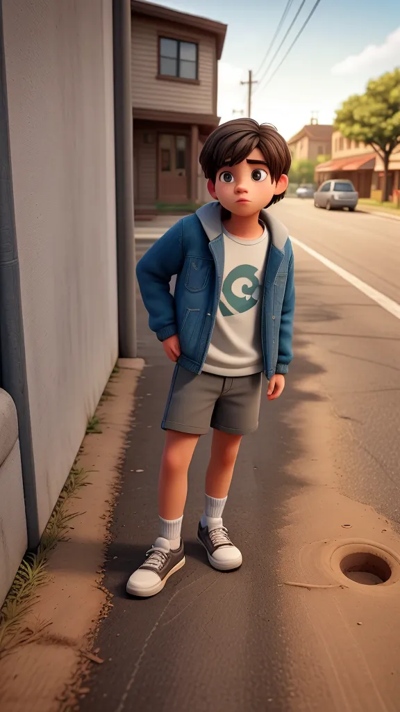 (1 boy,  named Pedro), (blonde hair, light blue eyes), (glasses, wearing yellow blouse, black shorts, sneakers)