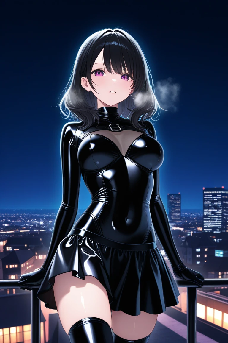 (SFW), masterpiece, best quality, highres 64k, professional artwork, famous artwork, clean, cinematic lighting, beautiful eyes + detail, beautiful hair + detail, multicoloured hair, (sexy young female body:1.4), ( medium breasts, lactation), happy:1.2, smile, sexy looking at the viewer, floating hair, ctwmn:1.2, black bodysuit,see-through bodysuit,  choker, (( very deep v,  cleavage, )), black very long hair, green eyes, fake animal ears, cat tail, 
outdoors, at night, rooftop, skyline,   sexy pose, (sexy hungry)   <lora:sxz-catwoman-v1:0.7>  <lora:see-through leotard-000004:0.8>
