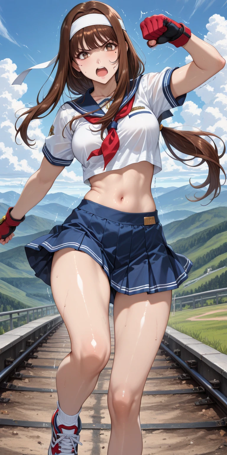 masterpiece, Highest quality, Sophia Estido, Barrette, Pink Shirt, corset, Pencil Skirt, stockings, Knee-high boots, standing, ((Holding a sword in his right hand)), Combat pose、Spread your legs、Bend both knees slightly、Quiz Formula, Looking at the audience, rocky coast, big, null, (Squat:1.5)、(Spread your legs:1.5)、((Showing white panties))、Good lift、Showing off a white bra、Troubled face、climax、Excited、close your eyes、Open your mouth、ahegao、Sword Drawing Technique, Battoujutsu、Red cheeks、Shirt lift、Place your heels on the ground