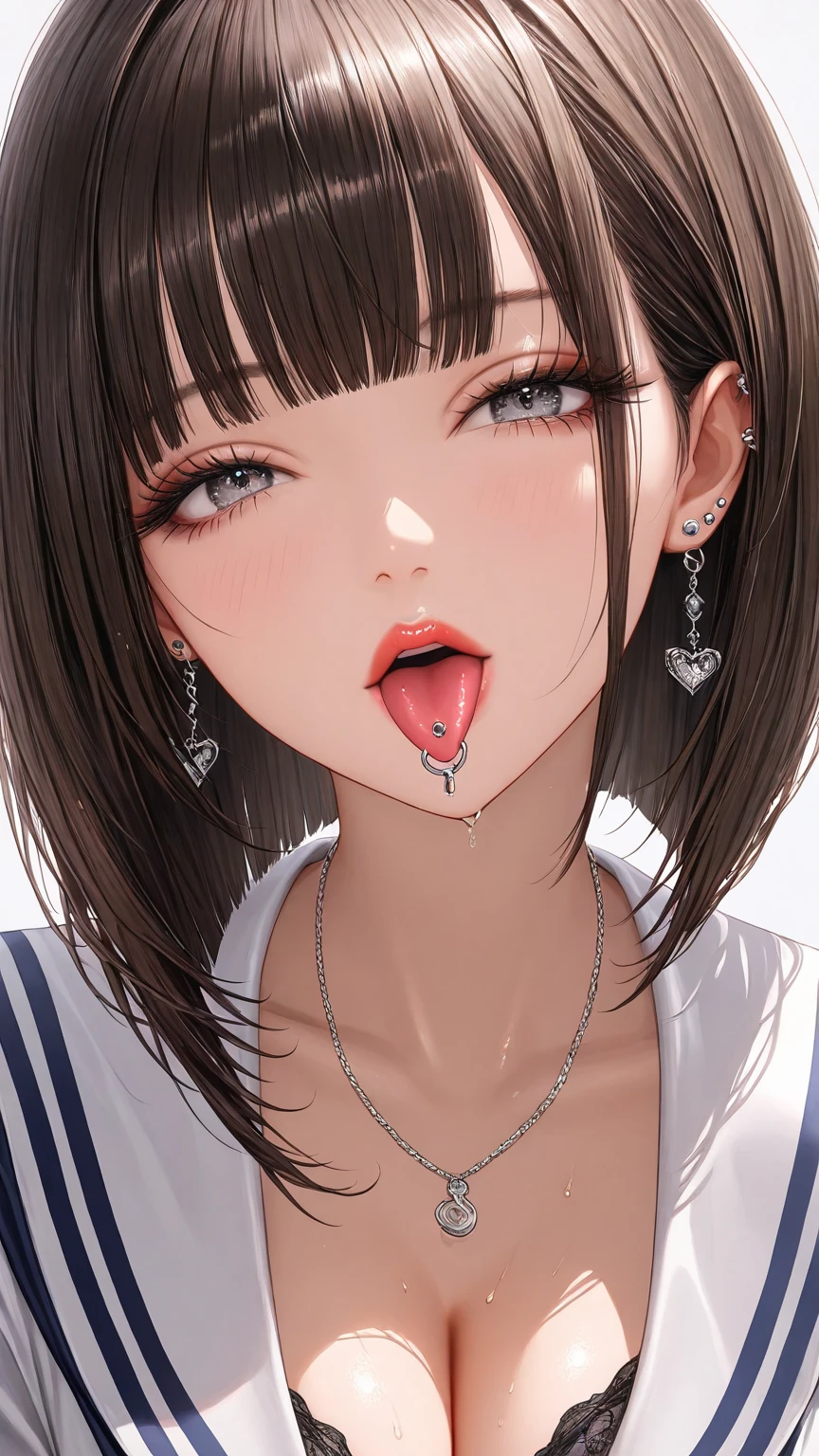Stick out your tongue, hands to your mouth, white mucus all over your face, white mucus that accumulates underneath