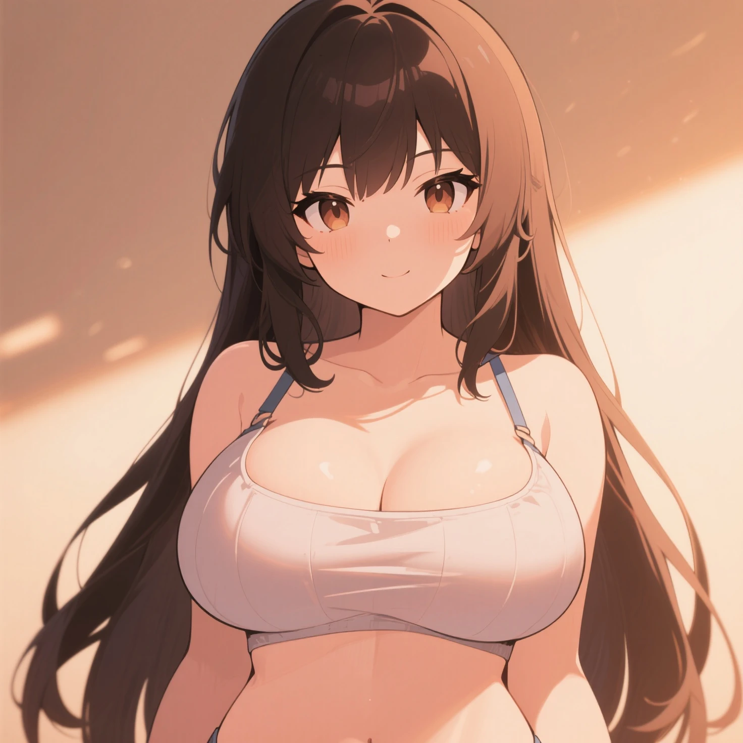((Masterpiece)), (Best Quality), ((Super Detail)), (Illustration), ((Very Delicate and Beautiful)), (((solo))), Dynamic Angle, Looking at viewer, anime moe artstyle, ((enigmatic and motherly)), ((Cerulean Blue eyes)), (tanned skin), ((Deep Chocolate Brown hair)), ((Hair with Bright Orange Highlights)), (((Straight Cut hair))), ((Very Long Hair)), ((Twin pitch black demon horns)), (otherworldly), exceptionally beautiful, (((plump))), (big breasts), ((curvy)), (((voluptuous))), (ethereal spirit), ((((Lacy Yellow Camisole)))), (((Red Tartan miniskirt))), (((Camisole with White Trim))), (((Mommy))), ((Oneesan)), (high quality), volumetric lighting, ((spiritual plane)), ((((ethereal background))))