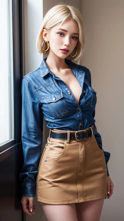 masutepiece, Best Quality, Photorealsitic, Ultra-detailed, finely detail, hight resolution, 8k wallpaper, Professional, high level of detail, (Full body photo of blonde), (Attractive 40 year old woman), Classy and stylish bob haircuts, (Neon yellow open shirt), Black miniskirt, Stockings, garterbelts, Show thighs, on sidewalk, Natural lighting, Seductive bust, large natural breasts, elegent, a gorgeous, Toned body, Hourglass body shape, (Full body with visible face and eyes), high-heels, Look at viewers, Perfect hands, Perfect fingers