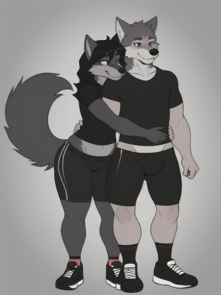 by zackary911, hioshiru, zackary911, wolf, femboy, gay thighs, big boys, hot chubby, big bottom, gay, caked up, big lovehandles, caressing viewer, burp, tight crop top hoodie, tight denim shorts, taller than viewer