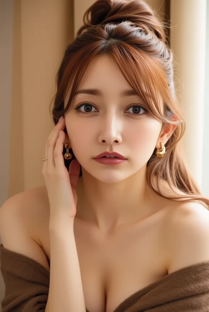 Watching the audience、The look of temptation、Side Up、Curly Hair、Earrings、Bedroom