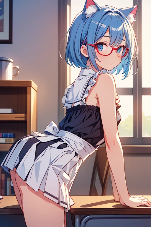 (Very detailed CG Unity 8K 壁紙),(masterpiece), (Highest quality), (Very detailed), (Best illustrations),(Best Shadow)、1girl absurdres ass black_ribbon black_thighhighs cameltoe cleft_of_venus clothes_lift hair_ribbon highres huge_ass indoors long_hair long_sleeves nill_chahui original panties ribbon shirt shoes skirt skirt_lift solo squatting striped_clothes striped_panties thighhighs tokisaki_my_(nill_chahui) trefoil underwear white_hair white_shirt