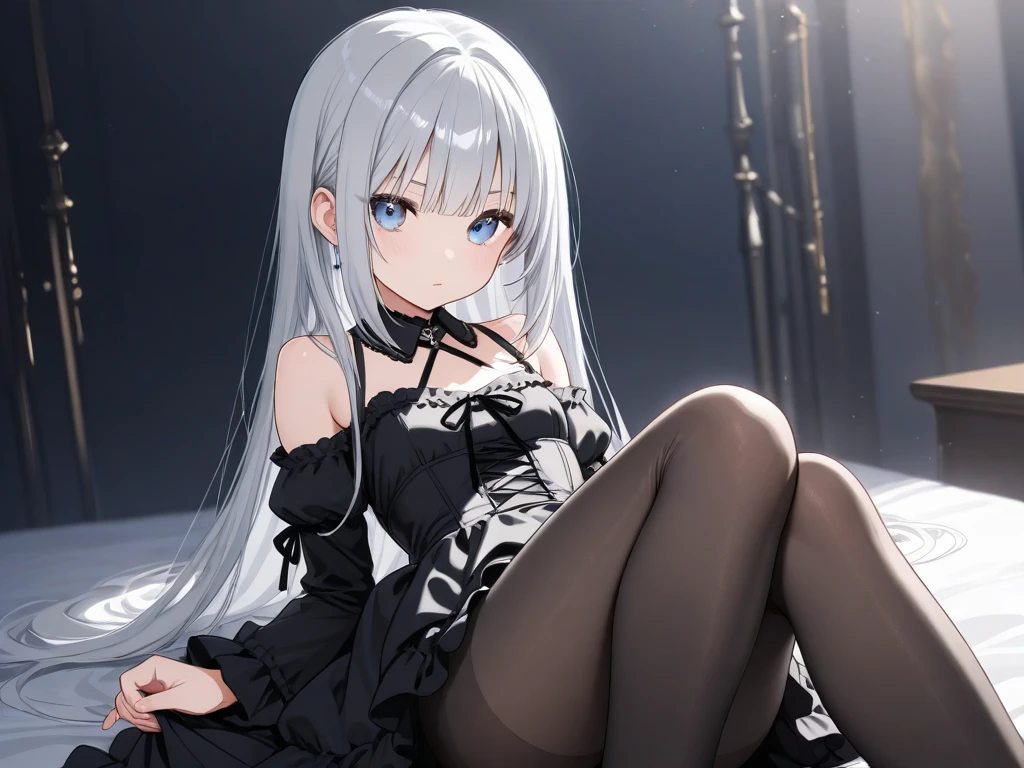 ,long hair,straight_hair,bright_pupils,cleavage,slender_waist,ankle_boots,elbow_gloves,1girl,white_pantyhose,lace,