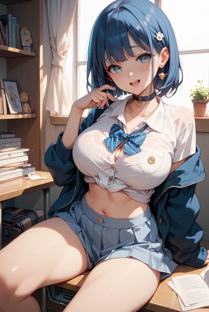 ​masterpiece, top-quality, 1girl in, lightblue hair, yellow  eyes, short-cut、 Fluffy skirt、Raw feet、atlibrary、big breast beauty、I'm showing my pants、bra very、Sailor Mercury