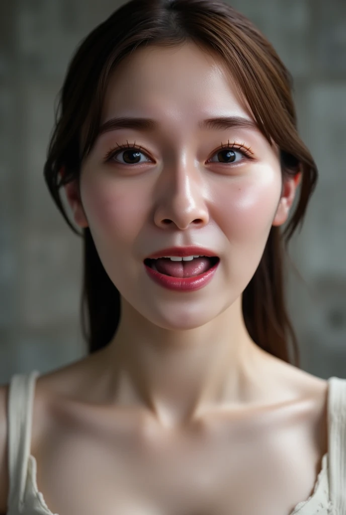 Japanese women, beautiful girl, Baby Face, Realistic skin of the highest quality, Focused eyes, Hollow Eyes,14 years old, Sticking out tongue,Bukkake, Focus on the mouth, Open your mouth, Long Tongue, saliva, Open your mouth wide, You can see inside the mouth, Open your mouth and Sticking out tongue,