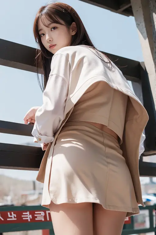 ((Best quality)), ((Masterpiece)), (Detailed), Beautiful French brunette, cheveux longs, fashion clothes, noir, haleter, devant un temple japonais