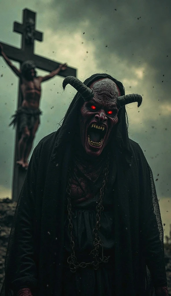 CREATE AN IMAGE OF THE DEVIL TRYING TO DESTROY THE CHURCH
