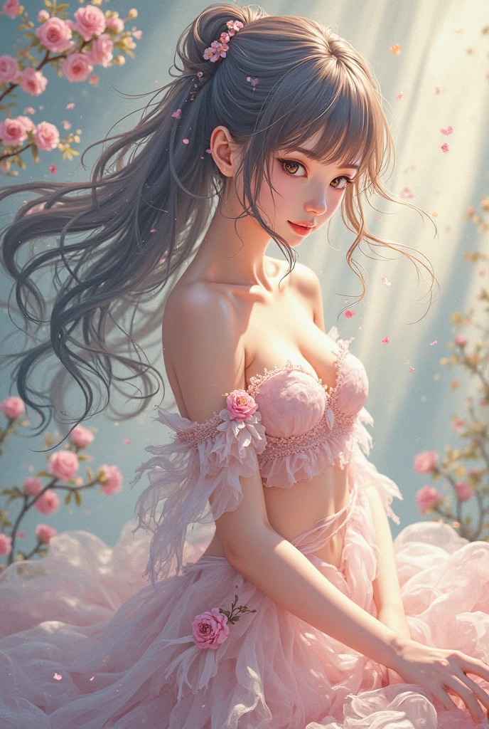 delicate girl cute Sketch style Pastel color dress 顔が影っていない