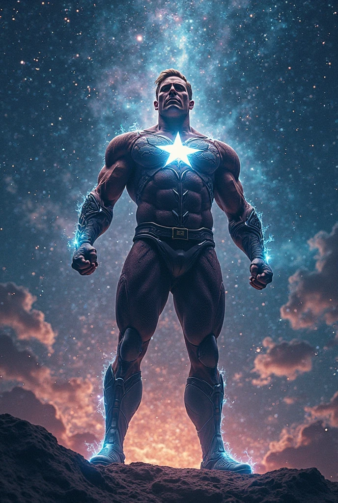 divinity man blue eyes muscle god divine galaxy light battle
