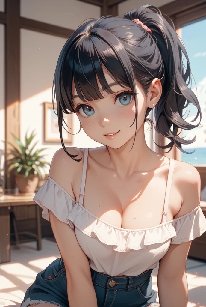 Tourist Office,A very beautiful actress-like Japanese woman wearing gorgeous lingerie、Change clothes at the beach house