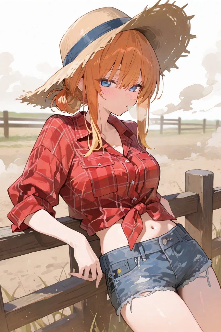 hitenkei style, claude monet style, oil painting, grain farm, iowa, tractor, ((topless)), nsfw, masterpiece, summer, 1 girl, erect nipples, intricately detailed, navel, bare shoulders, redhead, necklace, cowboy hat, scenery, extremely detailed, bare breasts, puffy nipples, blue eyes, bare stomach, soaked, medium breasts, wrist watch, , soft eyes, smiling, armpit, sweaty, happy, half open eyes, lusty eyes, blushing, long hair, 1 ear visible, side bangs, sleepy eyes, large nipples, lifeless eyes, full body, denim shorts, hotpants, scenery, grain silo, huge nipples, long nipples, slim waist, saggy breasts, haystack, wearing glasses, cinematic, dramatic, dynamic view, full body, CG masterpiece, ecchi,