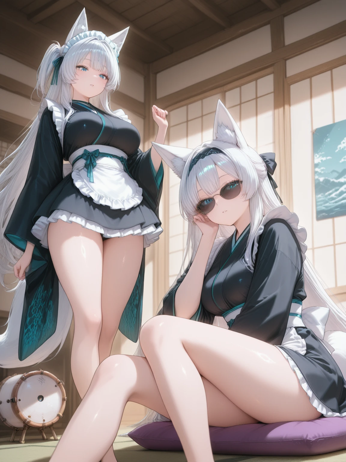 (best quality),(highly detailed),(masterpiece),(ultra-detailed),(absurdres),(((artbook))),((8k_wallpaper)),big ass,Bare thigh,huge_breasts,barefoot, 1girl, solo, animal ears, cat, barefoot,cat ears, short sleeves, grass, short hair, smile, white hair, puffy sleeves, white dress, maid, sunlight, brown eyes, dappled sunlight,petite, outdoors, puffy short sleeves, bangs, full body, tearfully, crying, cats, white big butt, white underwear, nipple