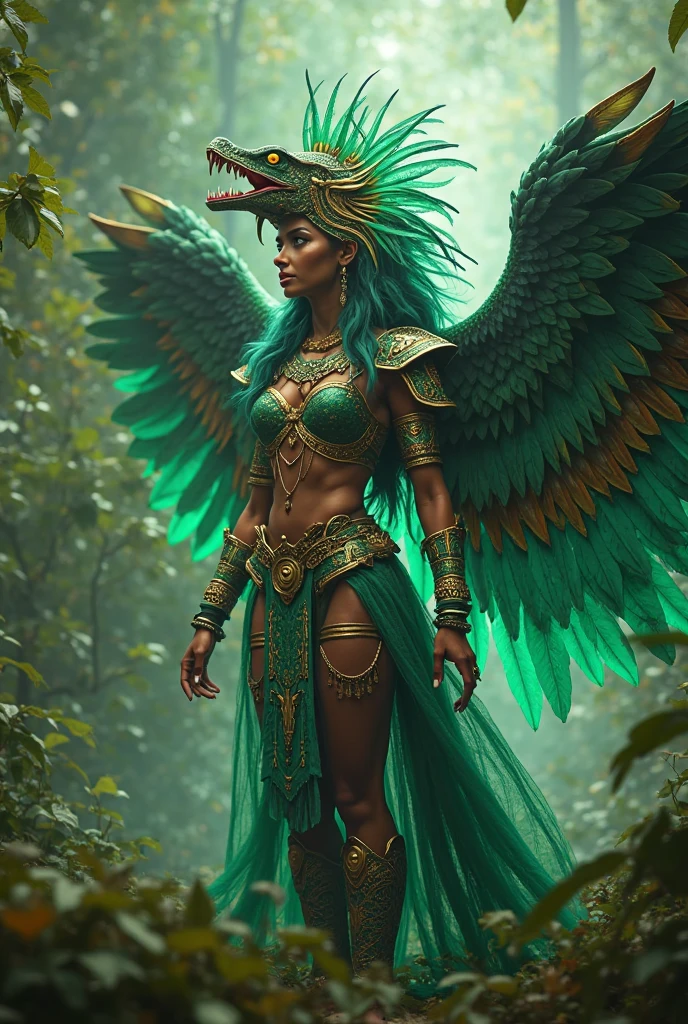 Masterpiece, best quality, {best quality}, {{masterpiece}}, {highres}, anime, 1girl, Quetzalcoatl, Kukulkan, Serpent God, sky, thunder, Aztec --auto --s2
