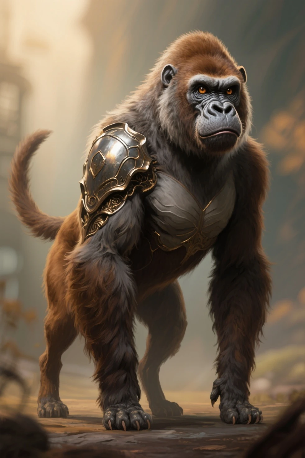 insane detail, standing, full body, painting, realistic lighting, cinematic lighting, real photo, bokeh, detailed face, ((portrait)), masterpiece portrait, detailed face,((realistic)), furry, gorilla man, tiger pattern, muscular, muscular man, fans, open mouth, armor, lion, ((mane)), full armor, magma