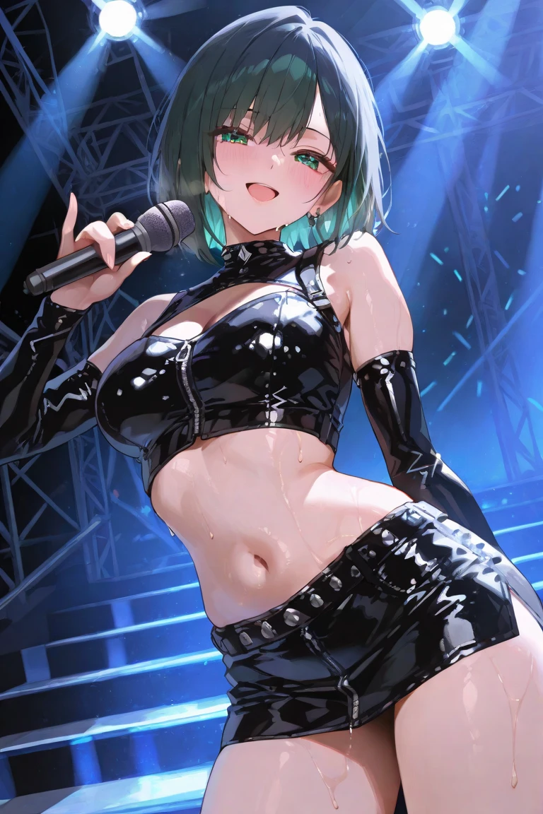 Highest quality,masterpiece,Hard rock band vocalist,Live Stage,Radical Slingshot Swimsuit,Areola,Small live music venue,High tension,Silver Hair