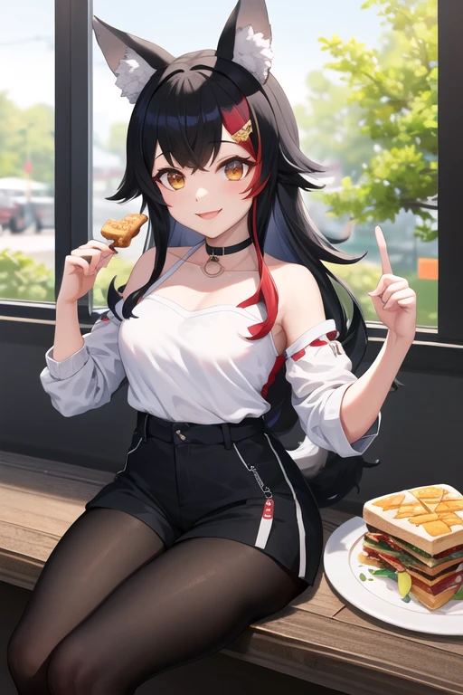 obra maestra, Of the highest quality, high resolution, junkotvv
tiro de vaquero, vista frontal,
Atractivo escote de cajero de mcdonalds maduro, mcdonalds, Edge lighting,
1 chica, alone, pelo largo y negro, red eyes, pechos medianos, orejas de gato
Mirando al espectador,
hermoso rostro, Hermosos y detallados ojos rojos., Cuerpo hermoso, Hermosos pechos, Hermosos muslos,
