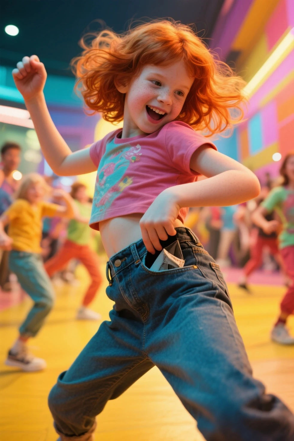 cheerful little white children dancing modern dances on stage