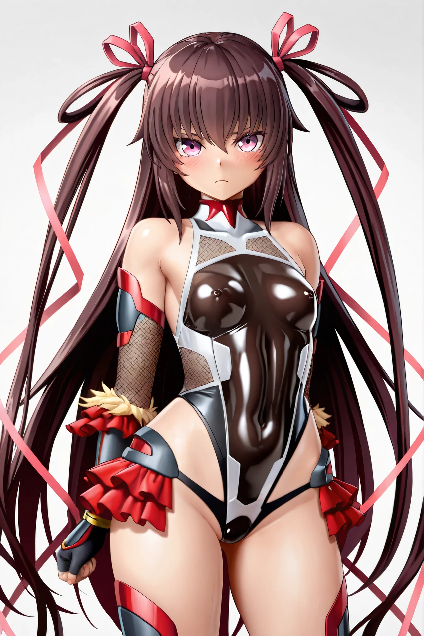 mizuki yukikaze, choker, (brown hair:1.4), (pink eyes:1.5), long hair, (small breasts:1.2), thicc thighs, curvy hips, tanlines,
BREAK, hair ribbon, black leotard, taimanin suit, one-piece tan, elbow gloves, fur trim, fingerless gloves, frilled leotard, thigh boots,
BREAK looking at viewer, night, (sweaty body), ((smirk)), (sweaty:1.3), (from below), (frontal view), side view,
BREAK (masterpiece:1.2), best quality, high resolution, unity 8k wallpaper, (illustration:0.8), (beautiful detailed eyes:1.6), extremely detailed face, perfect lighting, extremely detailed CG, (perfect anatomy),