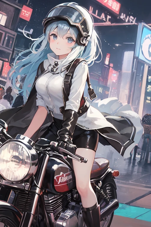 ((best quality)), ((highly detailed)), masterpiece, , (1girl), (glasses), straight-on, dynamic pose, upper body, ((<lora:ChangeACharacter Badass Biker:.7>, BikerC, motorcycle, neon lights, night, starry sky, motorcycle helmet, holding helmet, helmet removed)), <lora:hairdetailer:1>, ((rabbit girl)), (viera), white hair, animal_ears, (kemonomimi), :D, very long hair, large breasts, big hips, (pink dress), long dress, long sleeves, necklace, bracelet, sandals, in spring, ((Easter eggs)), (indoors, at a cabin), <lora:Chun-paretto-wizard-v1-ANL:1>