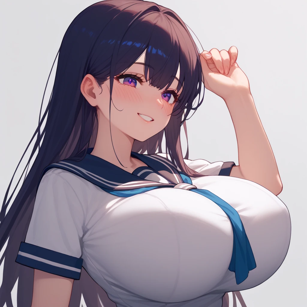 (masute piece, Best quality:1.2), Cowboy Shot, Solo, 1girl in, reiuji utsuho, third eye, smile, Looking at Viewer, put hands on the hip, Hair Bow, Shirt,puffy short sleeves, Skirt, Wings, (huge-breast:1.5),(Dripping milk:1.2)