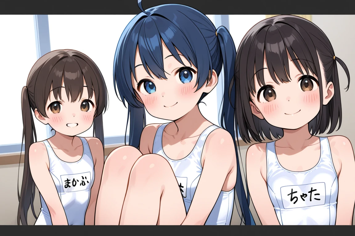 (Masterpiece、Highest quality)、(3 girls)、、Gym locker room、Sports Thong、From the back、After training、Sweaty、tired、bright、Best lighting、The best black gal(Dark Skin:1.2)、(correction:1.1)、(short、small、small:1.2)、Exposed nipples、Angle from below、woman((Show off your pants))、Sunburn mark、Look Up、A navy blue see-through school swimsuit with its mouth open 、