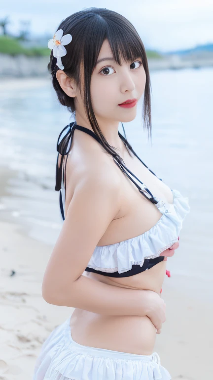 (((masterpiece))),(((High resolution)))、(((8K)))、(((perfect face)))、(((beauty of japan)))、20 years old、(((beautiful face))), (((swimsuit))), Plump, embarrassed look, look at the camera, (thighs)、top quality eyes, detailed texture, look at the camera, standing