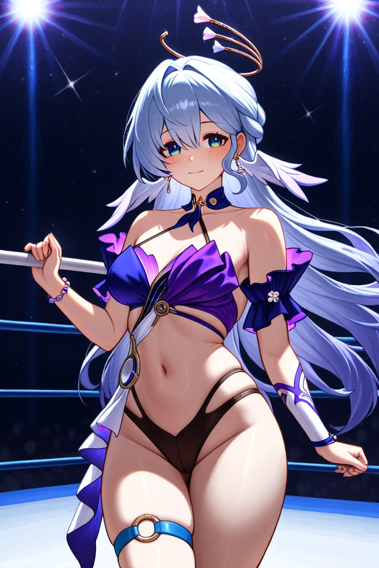masterpiece, best quality, highly detailed, 8k, (pure grey background:1.2), anime, (2D:1.1), (1girl:1.2), 30-year-old queen, (athletic body:1.2), abs, (muscular:1.2), beautiful face, shining eyes, (long legs:1.2), purplr hair, big breasts, wearing purple stockings, wearing purple thigh boots with high heels, slender waist, tight butts, dynamic pose, opening mouth, korean idol, (full-body image:1.2), (showing off her body:1.2)