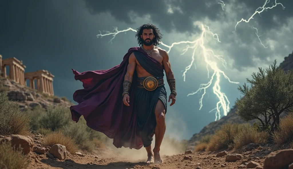 ((masterpiece)),((best quality)),8k, high detailed, ultra-detailed, Stylish Pose, real skin texture, dark cinematic lighting, 24 year-old Italian male model, barechested, shirtless, handsome italian, cute looking, divine look, powerful light blue eyes, Zeus god, god of thunder, Jupiter, godly, , bending electricity, displaying the ability to manipulate lightning, creating massive lightning, white pale skin, roman god physic, intense blue eyes, dry hair dry short brown messy hair, strong jawline, masculine, muscular, defined fit body, hairless chest, shirtless, pantless, open sea, sinister aesthetic, black storm clouds, arm bracelet, lightning, clouds, thunder, walking towards the camera, (isolated:1.4), in the wilderness, natural enviroment, (in the middle of nowhere:1.6), (tule fog:1.4), (in the middlea thick fog:1.3), night dark storm, barelegged, barechest, barefoot, antique linen spartan loincloth , white linen antique draped cloth skirt, golden chain in roman skirt,,,, dim light, dark atmosphere, cinematic lighting, Depth of field, award-winning photography, elegant, hyperrealistic, octane render, unreal, high definition, 8k resolution, highly detailed, 8k uhd, professional lighting, photon mapping, radiosity, physically-based rendering
