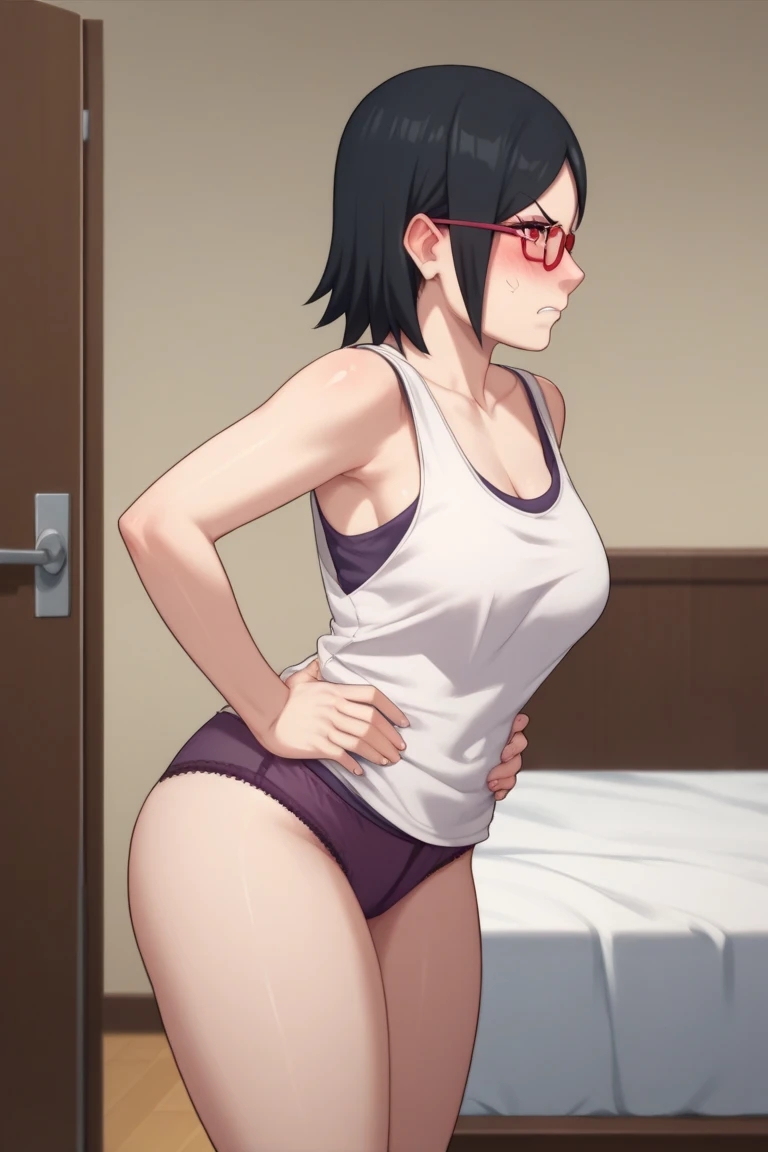 (8k、Best image quality、Highest quality、masterpiece)、Detailed face、One Girl:1.2、Short:1.3, girl、Hetero、Pixie Short Hair、Black Hair、Heart Pupil、Wicked Smile、((steam, sweat, Grin))、Large Breasts、(White oversized long shirt:1.3, Short sleeve、Bra straps、Off the shoulder), No underwear、Cowboy Shot、entrance、Door opening pov, 、(A half-naked, muscular, big black man hugging her from behind:1.5, from the front、Facing forward:1.5), indoor、entrance、Detailed people、Detailed Background