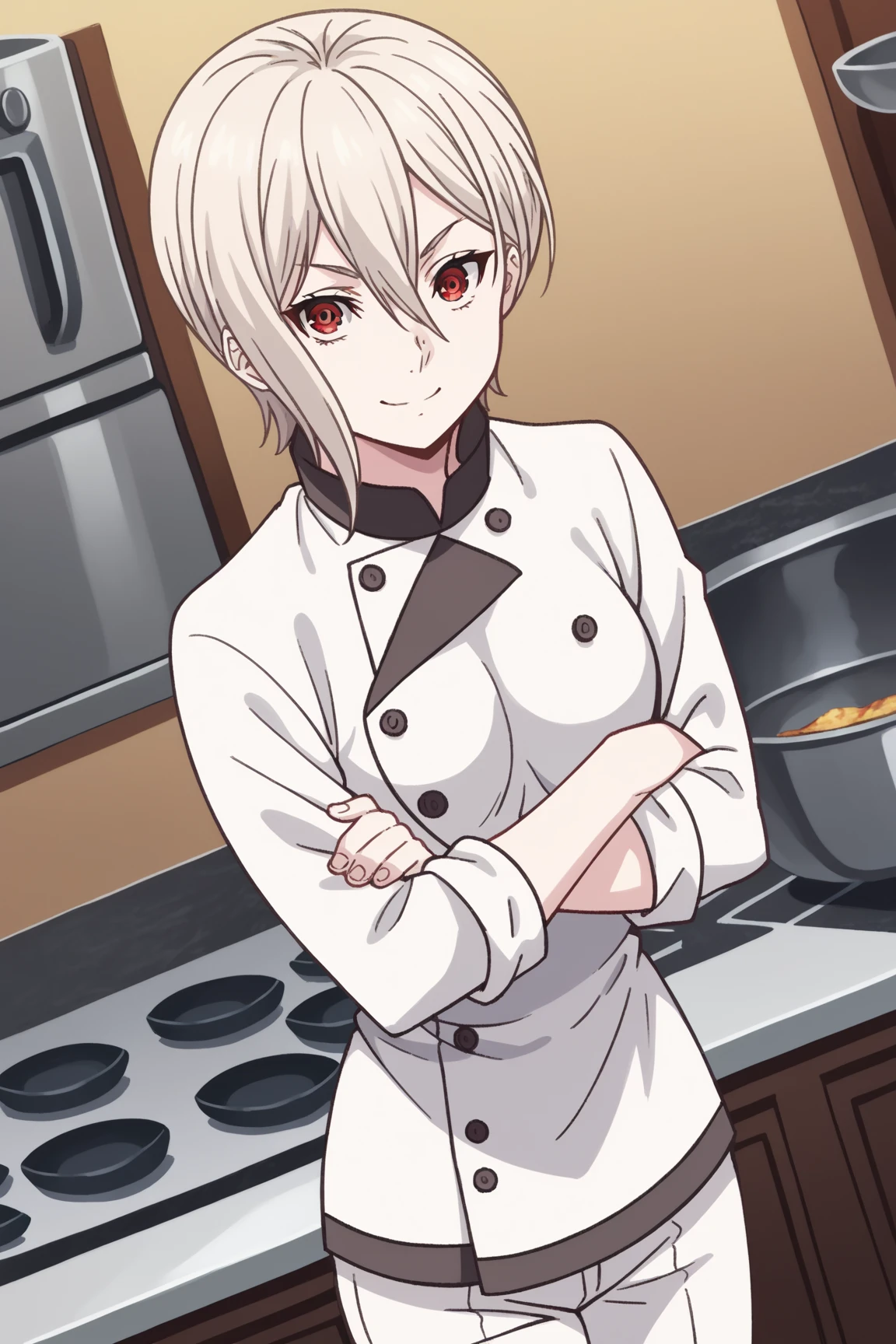masterpiece, best quality,<lora:TSisters:0.65>,
Grace Tyler, white hair, yellow eyes,
(evil smile) , long hair, small breasts, (open clothes :1.4 ),((( in chef outfit))), serving soup, detailed eyes, from below, worm's-eye view, forced perspective,
(Beautiful restaurant),((( pov ))), looking at viewer, ( on floor ), nighttime